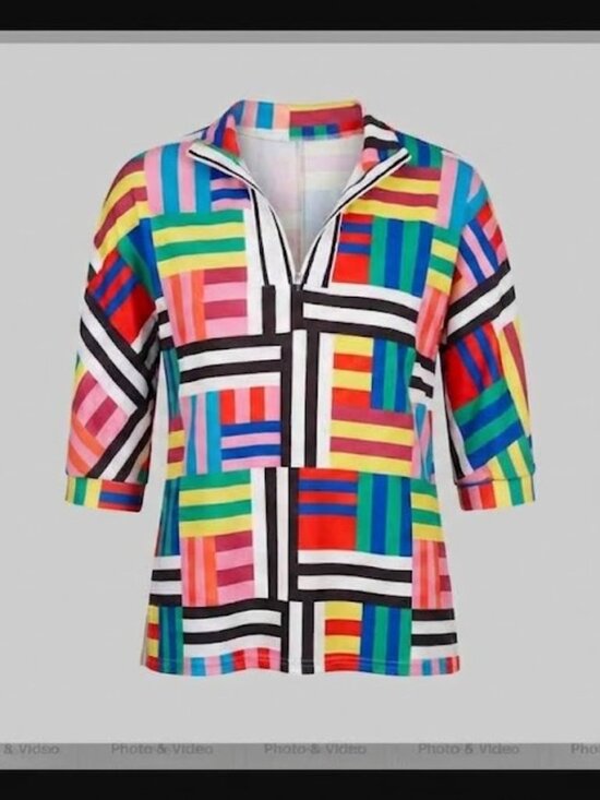 Tops - Multicolor Geometric Quarter open Top Elbow Sleeve Womens Small